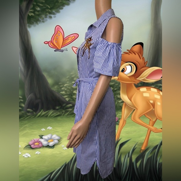 Disney Bambi Embroidered Cold Shoulder Shirt Dress ,Tie Waist Size Small 8-10 - Picture 5 of 10